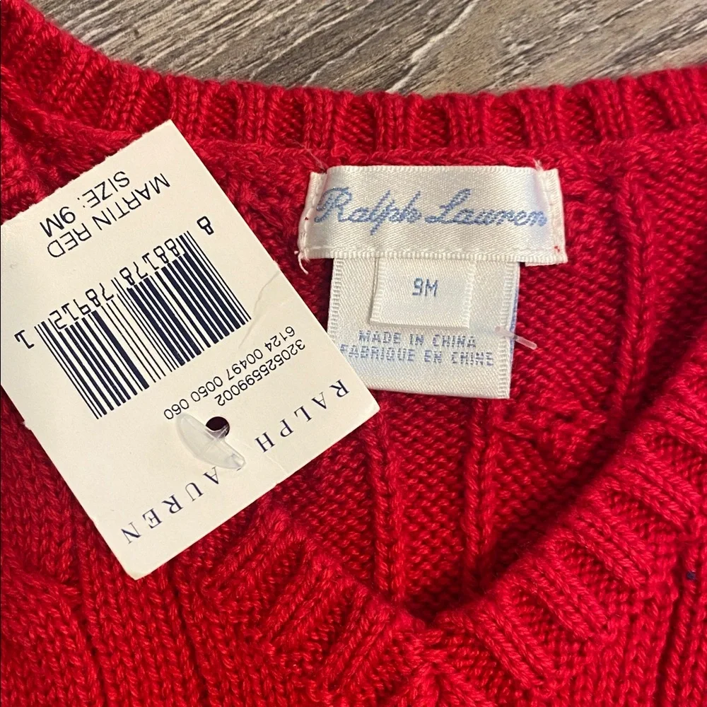 NWT RALPH LAUREN Infant Red Cable-knit SweaterVest 9 Mth